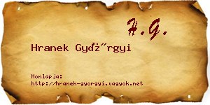 Hranek Györgyi névjegykártya